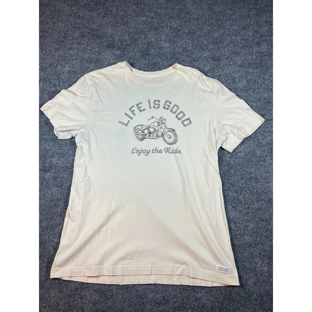 Life is Good Mens M Ivory Short Sleeve Classic Fit  'Enjoy the Ride' T-Shirt